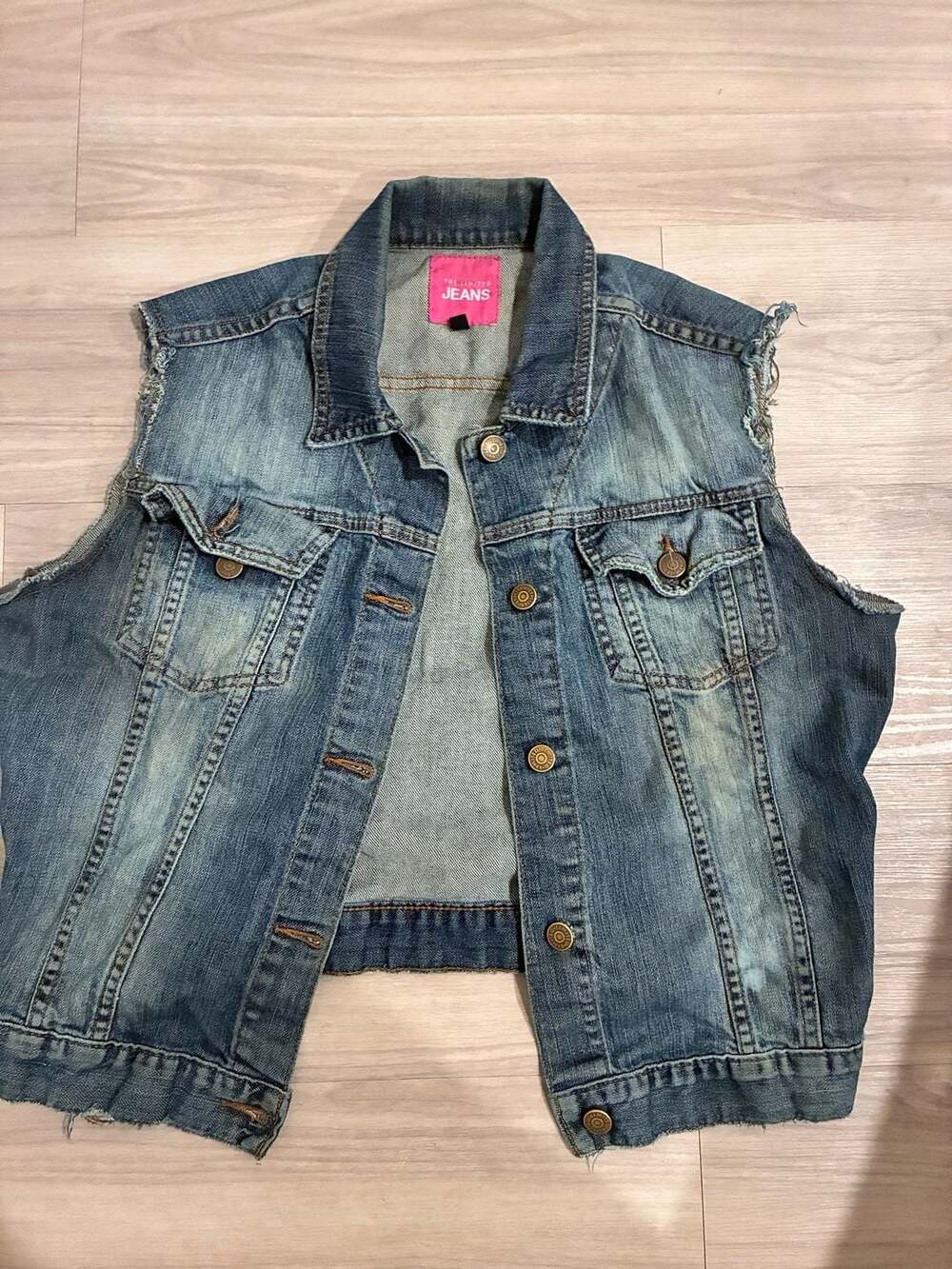 The Limited Jeans Distressed Denim Vest Sleeveless Jacket Size L